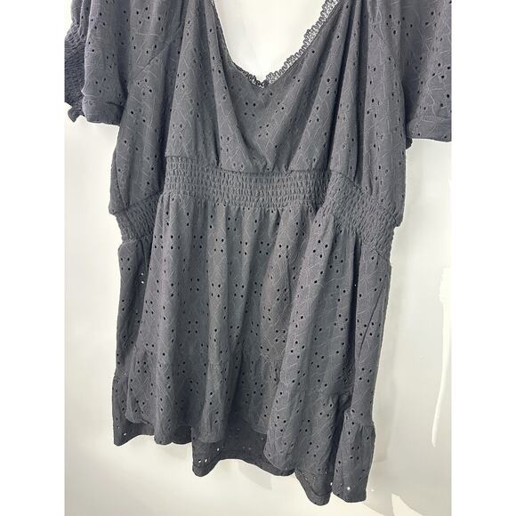 NWT Torrid Eyelet Smocked Waist & Sleeve Sweetheart Top Black Plus Size 5 5X - Picture 12 of 16